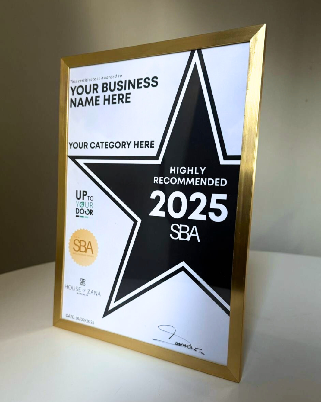 Highly Recommended Placing Certificate